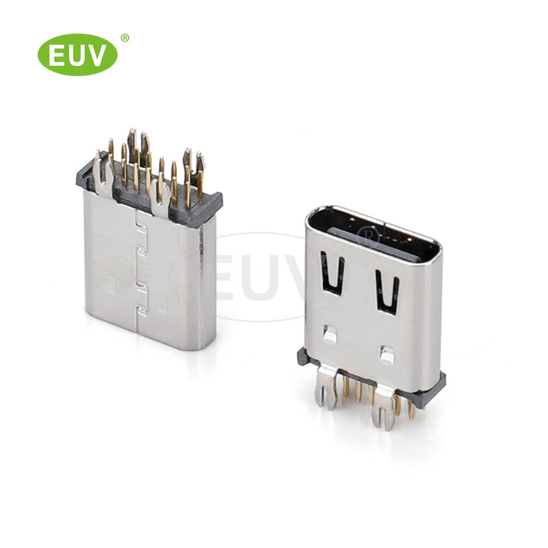 16P 立式板上 帶雙壓片 高度10.5mm 全插 Type-C母座連接器