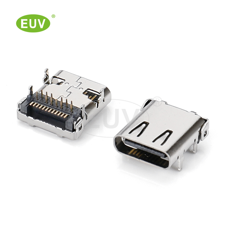 24P 臥式板上 帶雙壓片 SMT+DIP結(jié)合 Type-C母座連接器