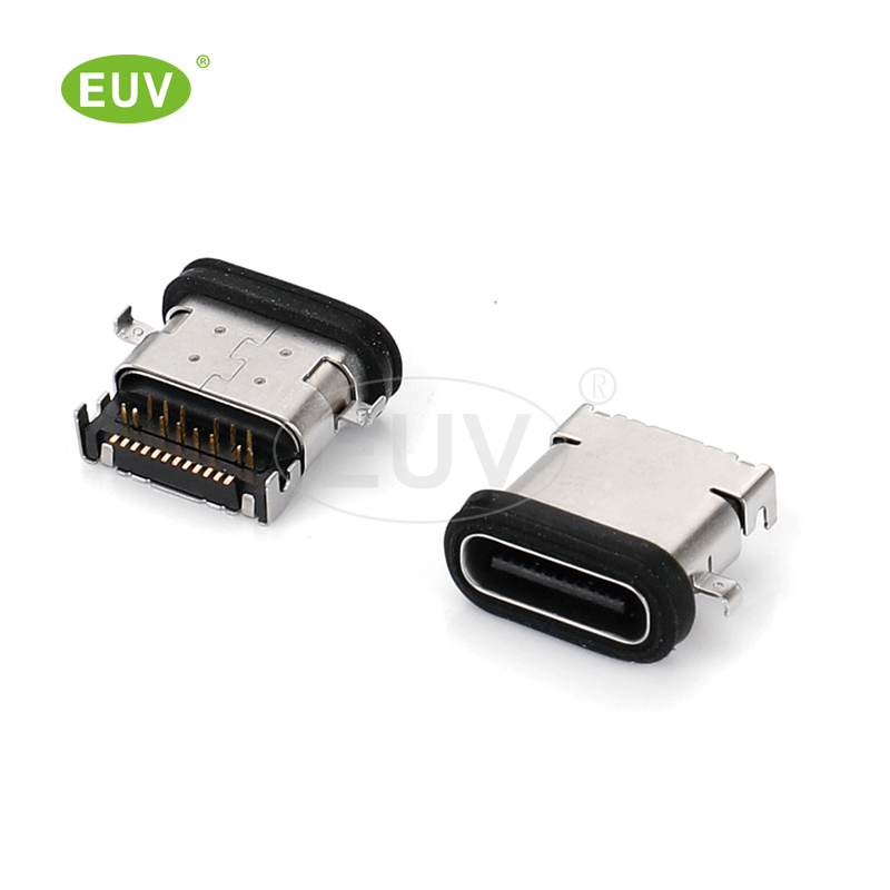 24P 臥式沉板1.4mm 后裝防水圈 防水IPX7 SMT+DIP結(jié)合 Type-C母座連接器